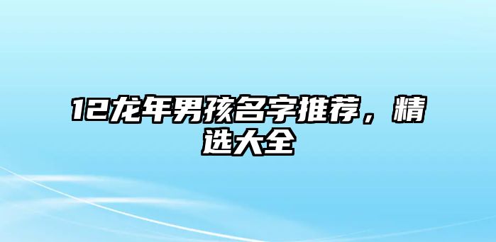 12龙年男孩名字推荐，精选大全