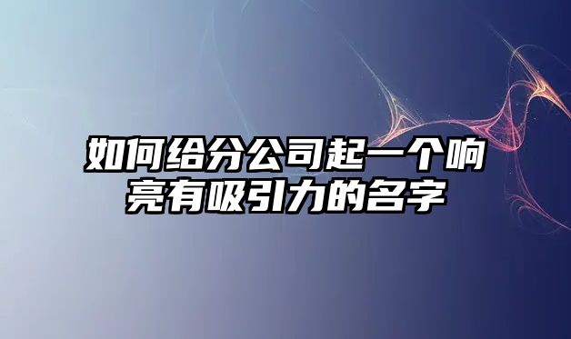 如何给分公司起一个响亮有吸引力的名字