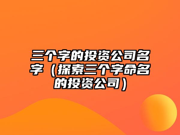 三个字的投资公司名字（探索三个字命名的投资公司）