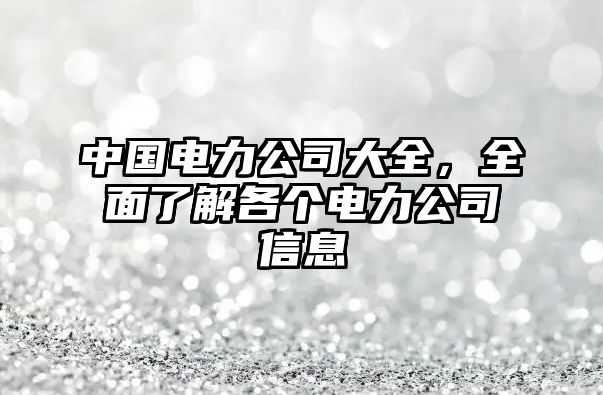 中国电力公司大全，全面了解各个电力公司信息