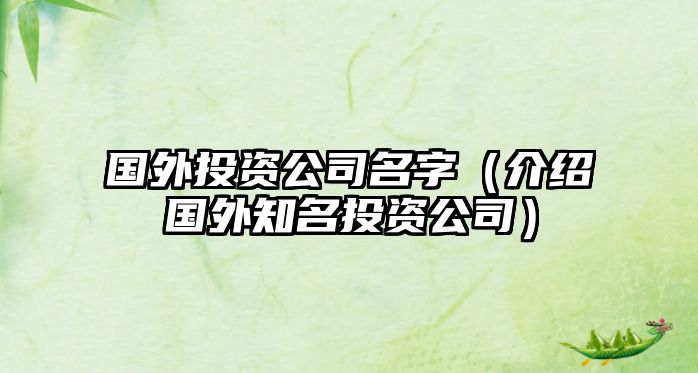 国外投资公司名字（介绍国外知名投资公司）