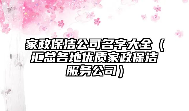 家政保洁公司名字大全（汇总各地优质家政保洁服务公司）