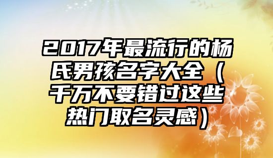 2017年最流行的杨氏男孩名字大全（千万不要错过这些热门取名灵感）