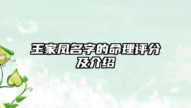 王家凤名字的命理评分及介绍