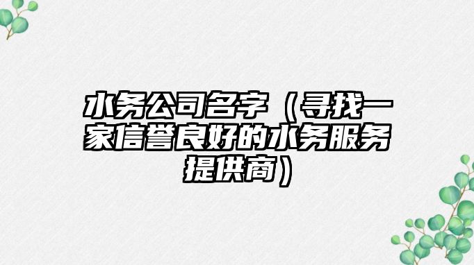 水务公司名字（寻找一家信誉良好的水务服务提供商）