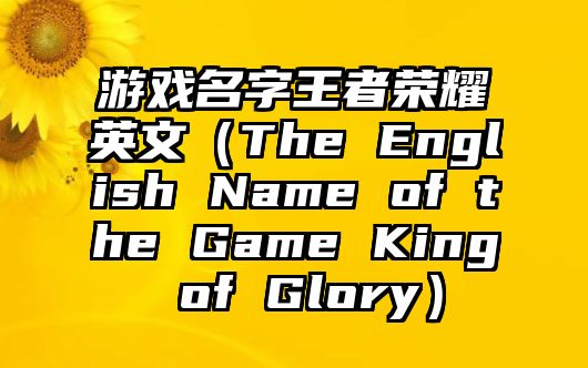游戏名字王者荣耀英文（The English Name of the Game King of Glory）